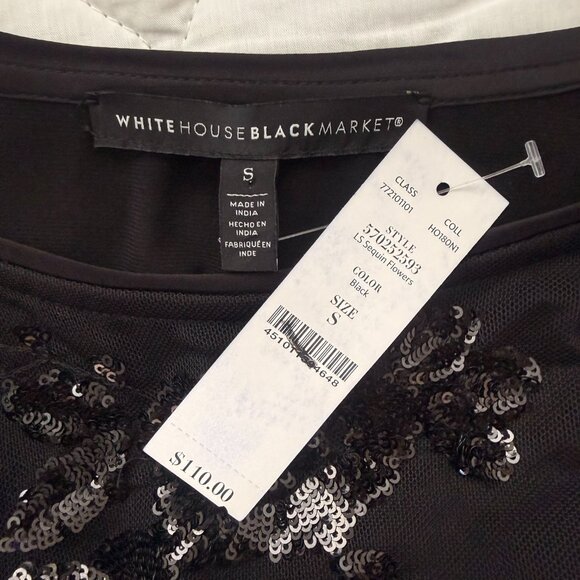 White House Black Market Black Sequin Mesh Blouse | Size S | NWT - Picture 8 of 10